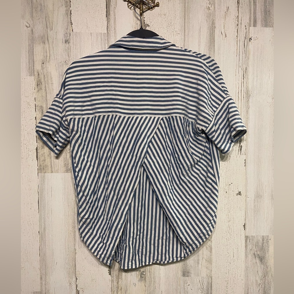 Madewell Courier Pleat Back Blue White Striped Button Down Shirt XS - Picture 5 of 7